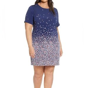 Michael Kors Plus Size Ombré Bloom Floral Sheath Dress Navy Size 2X